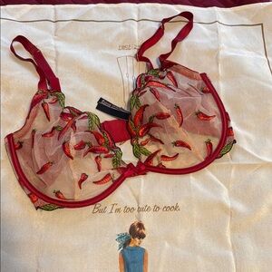 EUC VS Spicy Chili Pepper 36DDD/F Underwire Embroidered Red Bra